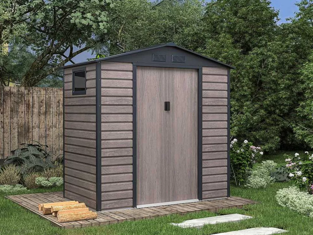 Abrigos De Jardim*EXPERTLAND Abrigo De Jardim Metal Aco Galvanizado Efeito Madeira Cinza 2,79 M - Adelmo