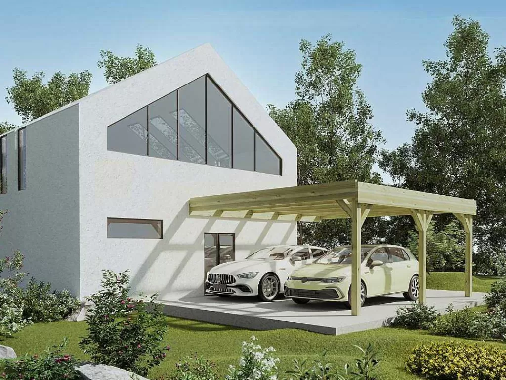 Pérgola, Coreto, Quiosque*EXPERTLAND Abrigo Para Carro Duplo Adossado Em Madeira Tratada, 2 Viaturas, 29,3 M Da - Artemida