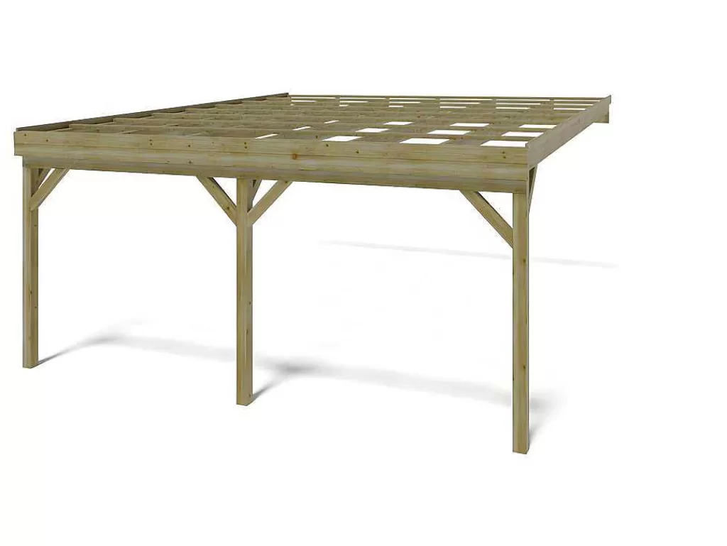 Pérgola, Coreto, Quiosque*EXPERTLAND Abrigo Para Carro Duplo Adossado Em Madeira Tratada, 2 Viaturas, 29,3 M Da - Artemida