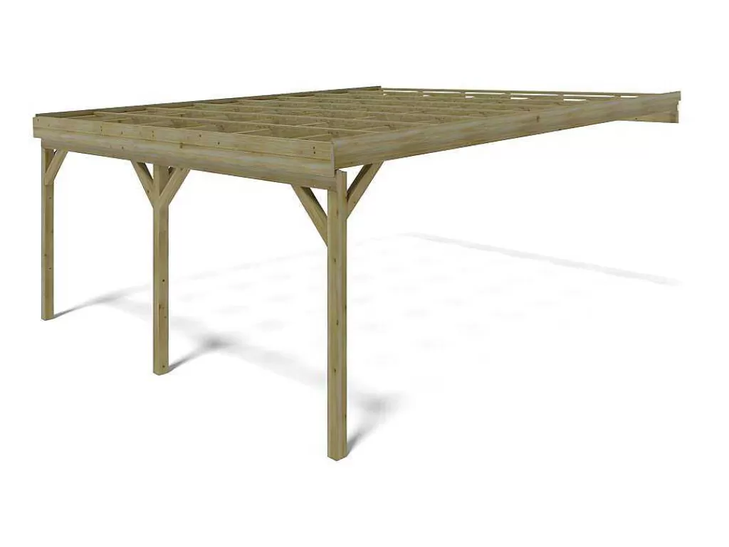 Pérgola, Coreto, Quiosque*EXPERTLAND Abrigo Para Carro Duplo Adossado Em Madeira Tratada, 2 Viaturas, 29,3 M Da - Artemida