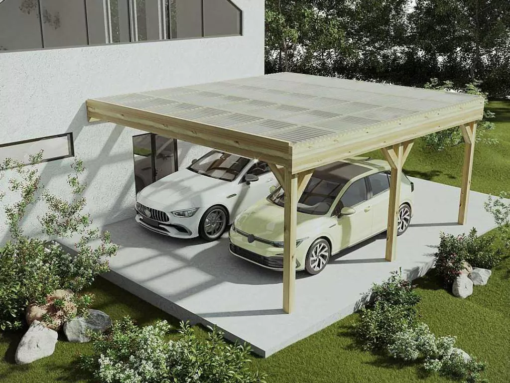 Pérgola, Coreto, Quiosque*EXPERTLAND Abrigo Para Carro Duplo Adossado Em Madeira Tratada Com Teto Em Pvc, 2 Viaturas, 29,3 M Da - Artemida