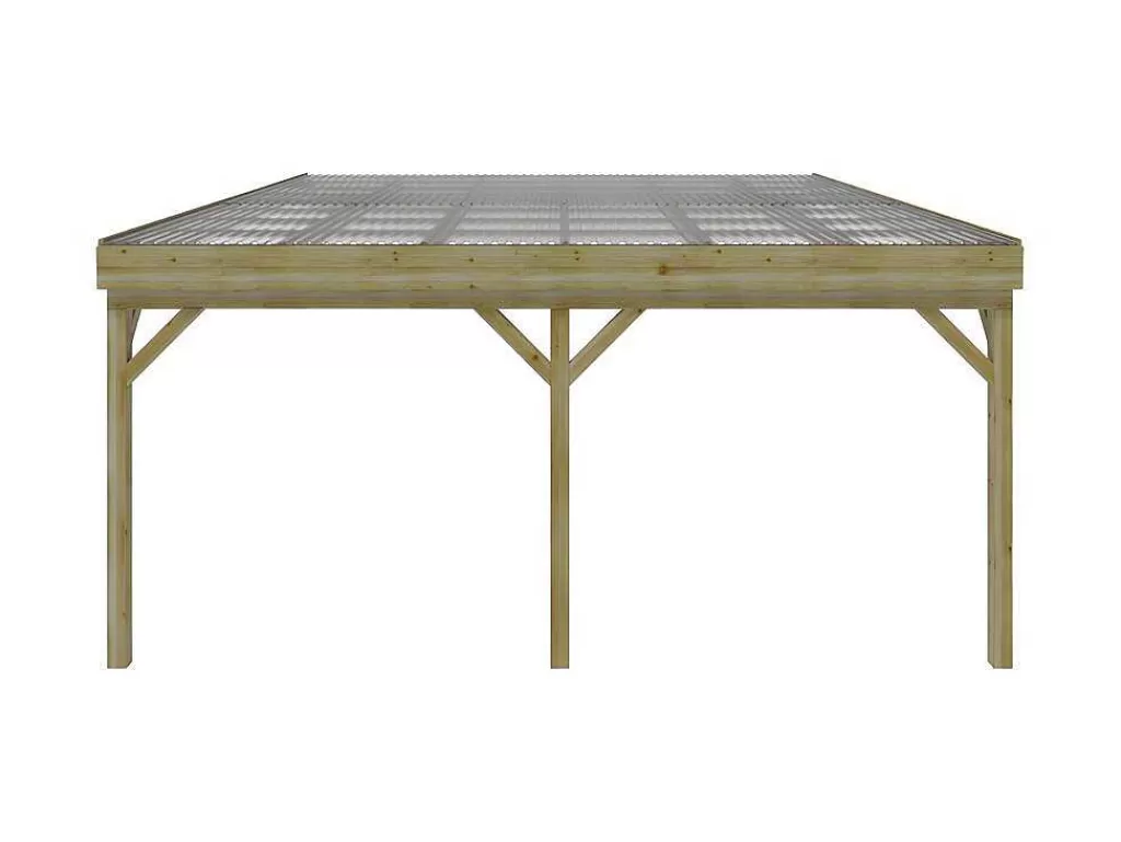 Pérgola, Coreto, Quiosque*EXPERTLAND Abrigo Para Carro Duplo Adossado Em Madeira Tratada Com Teto Em Pvc, 2 Viaturas, 29,3 M Da - Artemida