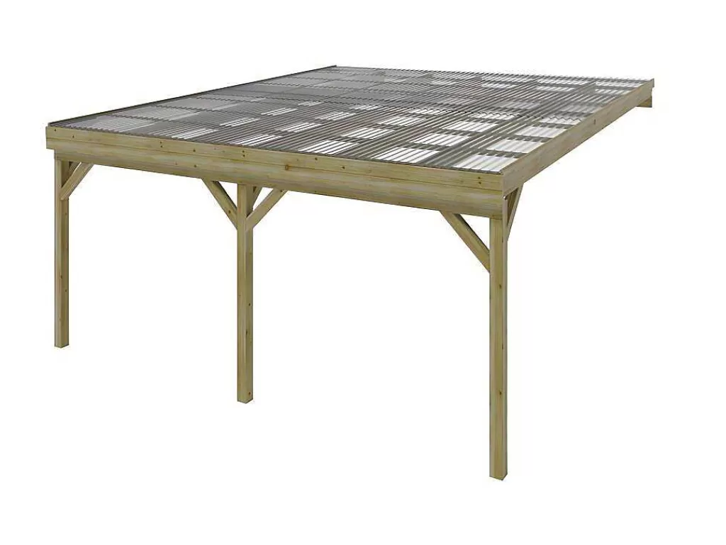Pérgola, Coreto, Quiosque*EXPERTLAND Abrigo Para Carro Duplo Adossado Em Madeira Tratada Com Teto Em Pvc, 2 Viaturas, 29,3 M Da - Artemida
