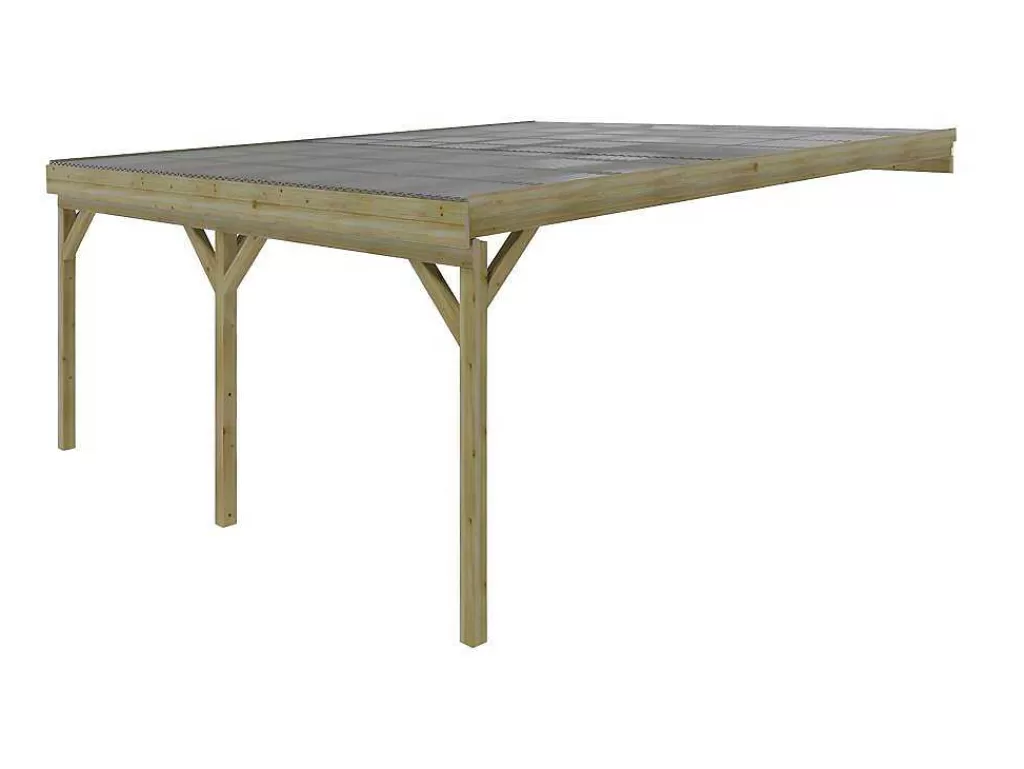 Pérgola, Coreto, Quiosque*EXPERTLAND Abrigo Para Carro Duplo Adossado Em Madeira Tratada Com Teto Em Pvc, 2 Viaturas, 29,3 M Da - Artemida