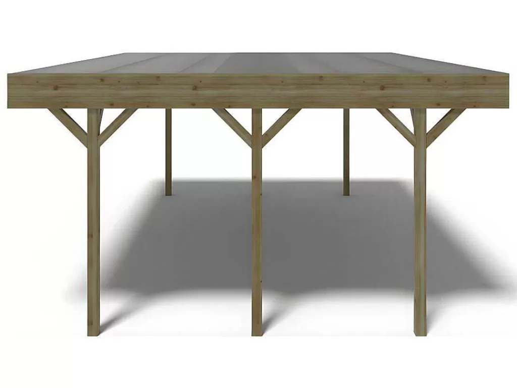 Pérgola, Coreto, Quiosque*EXPERTLAND Abrigo Para Carro Duplo Autoportante Em Madeira Tratada, Com Teto Em Pvc, Para 2 Viaturas, 30 M - Ariane