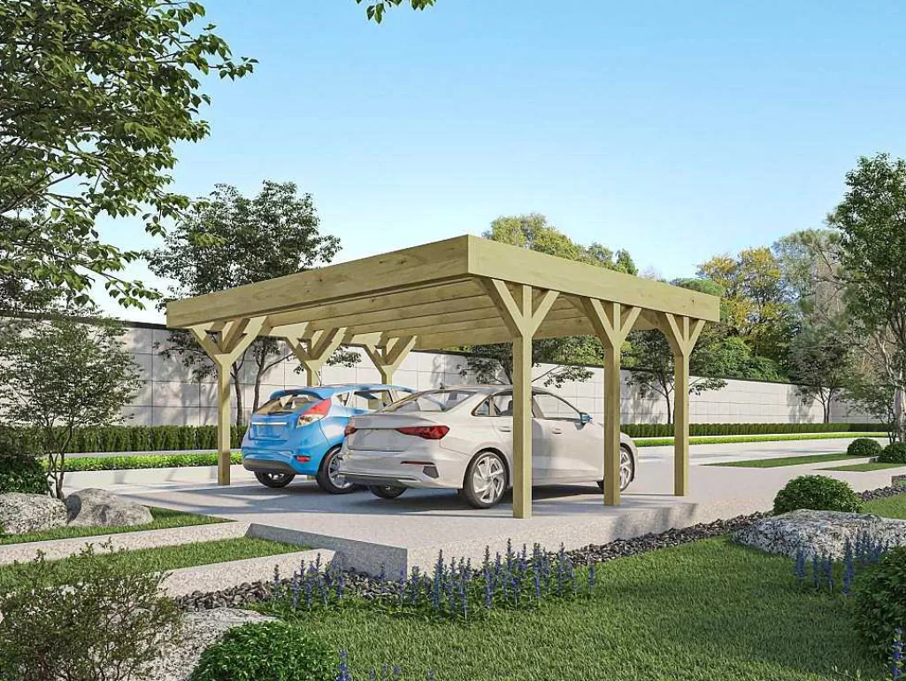 Pérgola, Coreto, Quiosque*EXPERTLAND Abrigo Para Carro Duplo Autoportante Em Madeira Tratada, Para 2 Viaturas, 30 M - Ariane