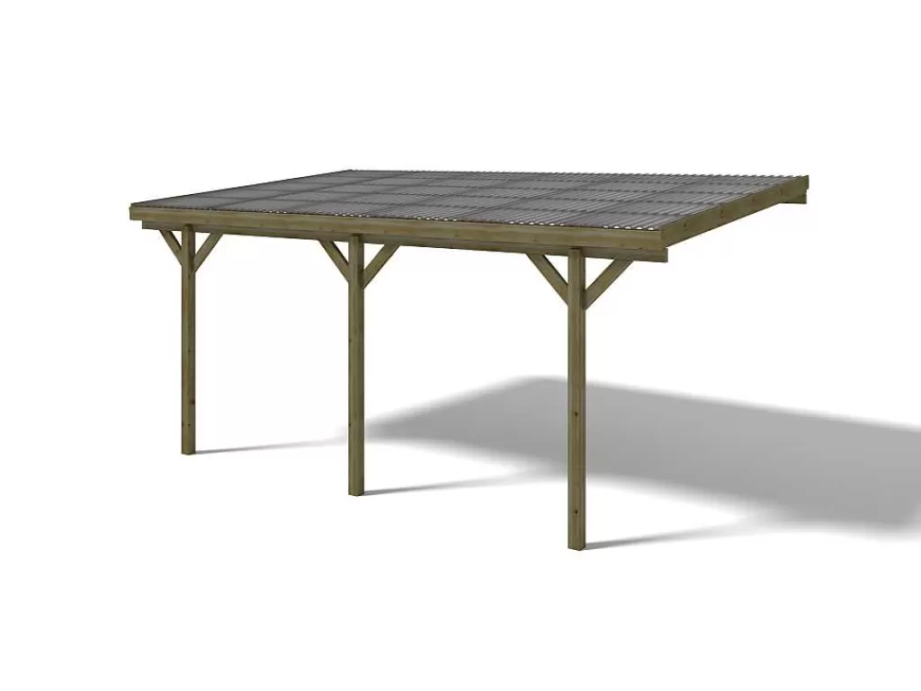 Pérgola, Coreto, Quiosque*EXPERTLAND Abrigo Para Carro Individual Adossado Em Madeira Tratada Com Teto Em Pvc 1 Viatura 15 M - Helene