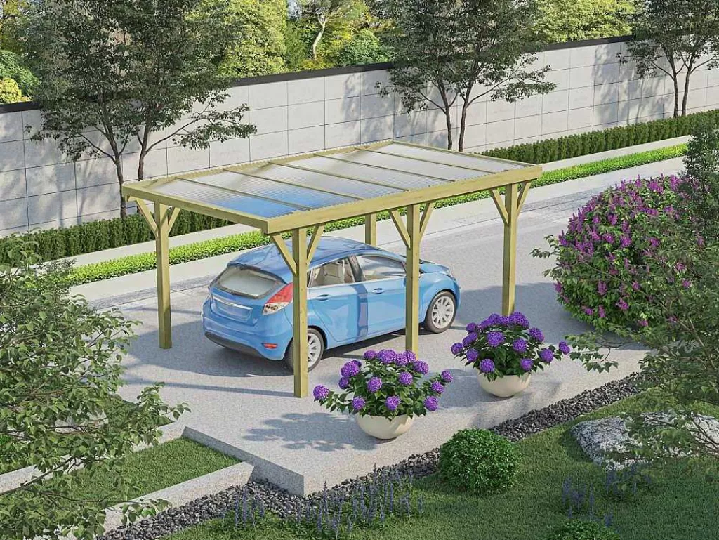 Pérgola, Coreto, Quiosque*EXPERTLAND Abrigo Para Carro Individual Autoportante Em Madeira Tratada Com Teto Em Pvc 1 Viatura 15 M - Ouranos