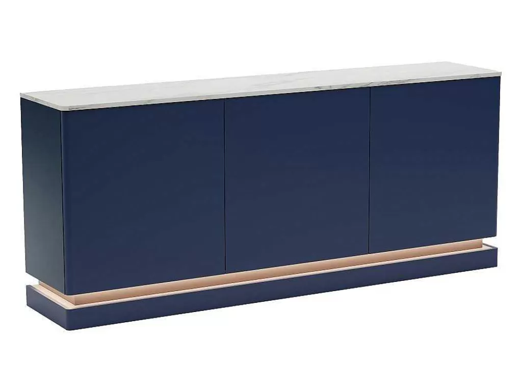 Aparador*PASCAL MORABITO Aparador 3 Portas Com Leds Em Mdf Azul E Efeito Marmore Branco - Devika De