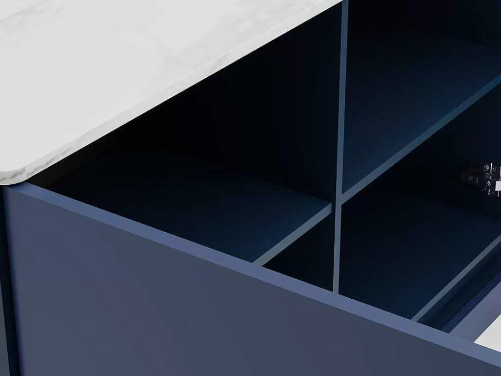 Aparador*PASCAL MORABITO Aparador 3 Portas Com Leds Em Mdf Azul E Efeito Marmore Branco - Devika De