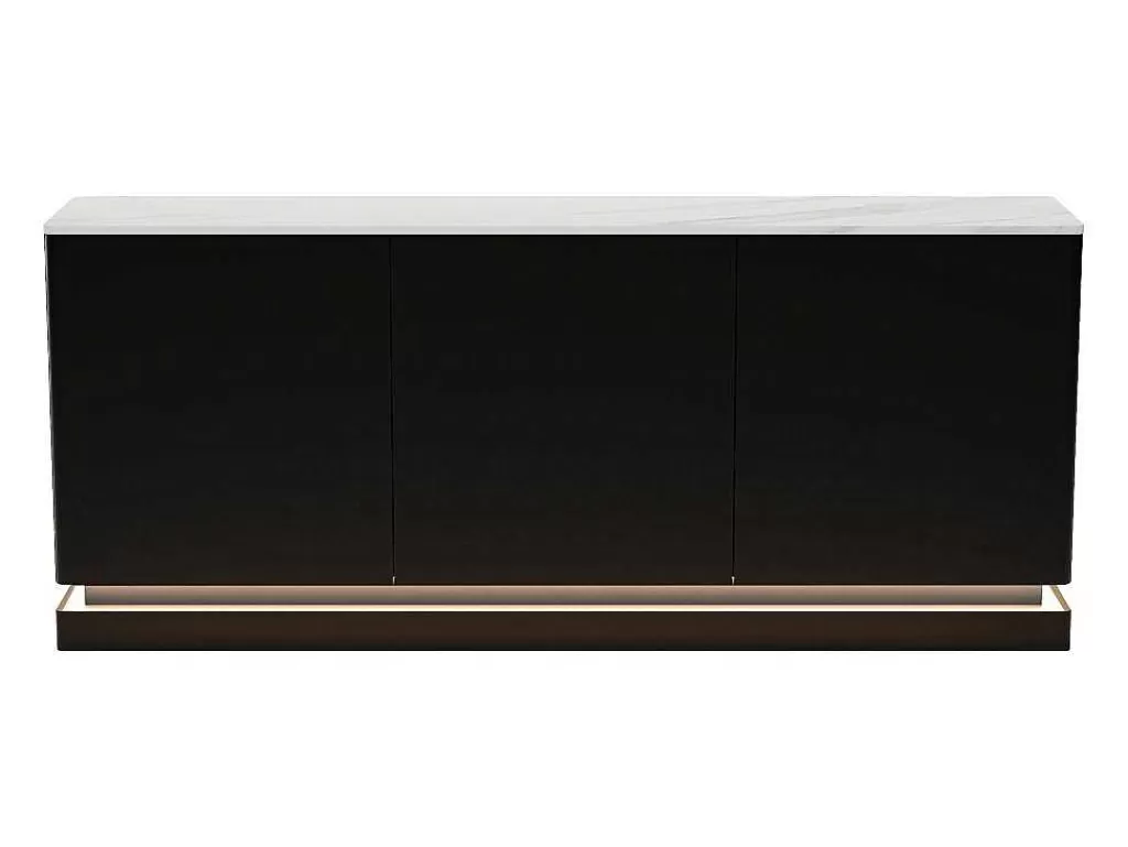Aparador*PASCAL MORABITO Aparador 3 Portas Com Leds Em Mdf Preto E Efeito Marmore Branco - Devika De