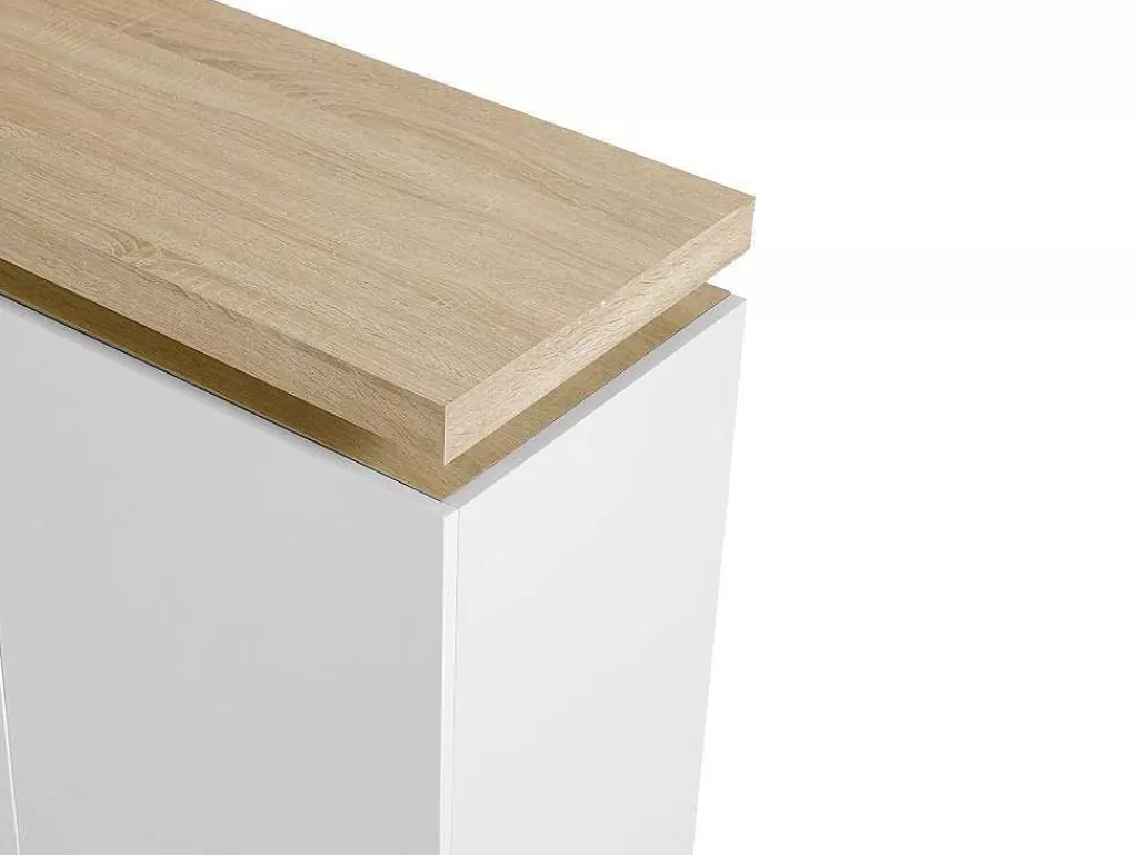 Aparador*Vente-unique Aparador 3 Portas E 1 Nicho Com Leds Em Mdf E Vidro Temperado Natural E Lacado A Branco - Flarancia