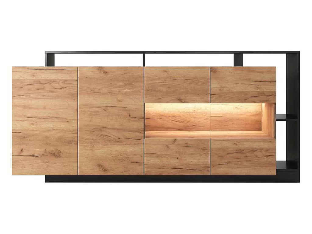 Promoções Sala*Vente-unique Aparador 4 Portas E 4 Nichos Com Leds, Natural Claro E Antracite - Idesia