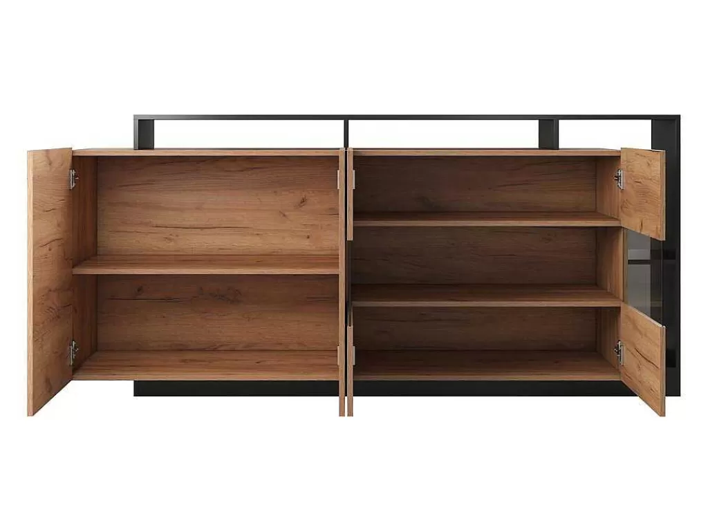 Promoções Sala*Vente-unique Aparador 4 Portas E 4 Nichos Com Leds, Natural Claro E Antracite - Idesia
