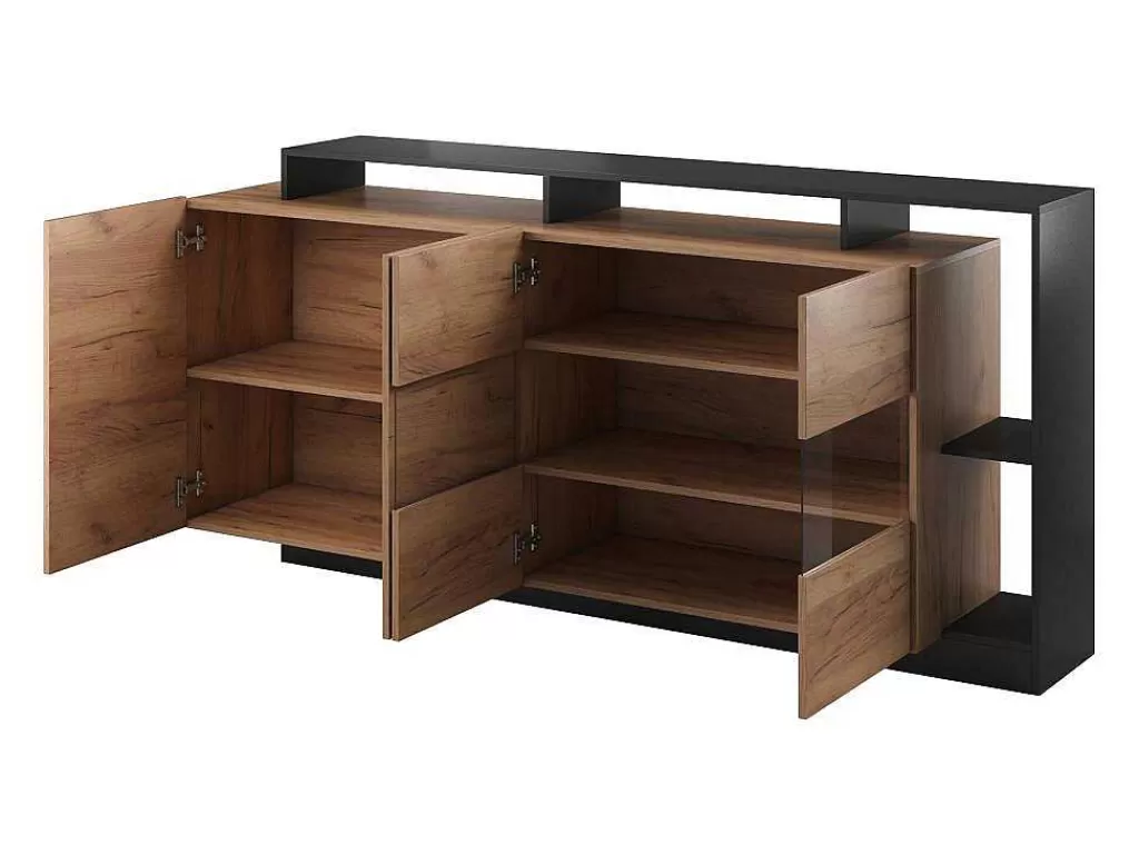 Promoções Sala*Vente-unique Aparador 4 Portas E 4 Nichos Com Leds, Natural Claro E Antracite - Idesia