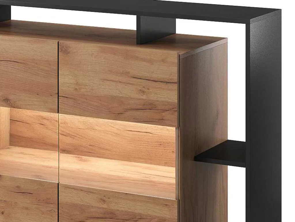 Promoções Sala*Vente-unique Aparador 4 Portas E 4 Nichos Com Leds, Natural Claro E Antracite - Idesia