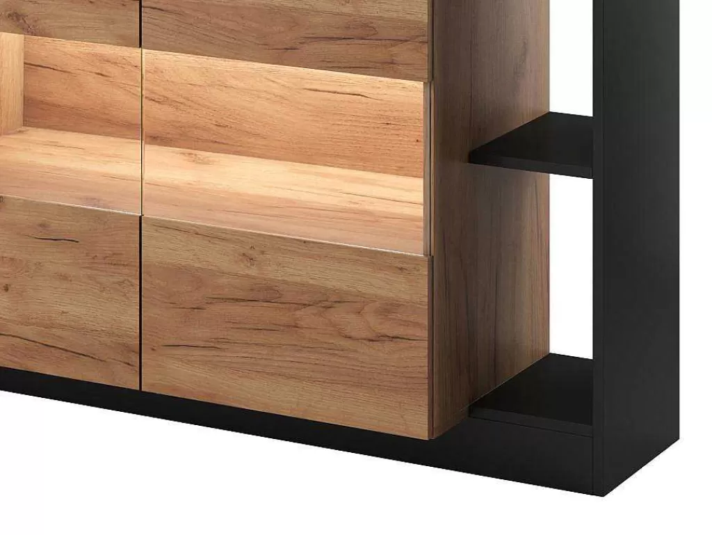 Promoções Sala*Vente-unique Aparador 4 Portas E 4 Nichos Com Leds, Natural Claro E Antracite - Idesia