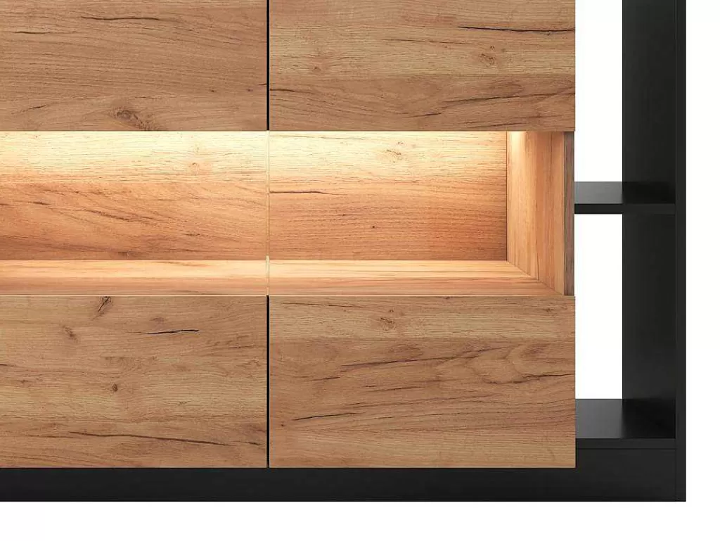 Promoções Sala*Vente-unique Aparador 4 Portas E 4 Nichos Com Leds, Natural Claro E Antracite - Idesia