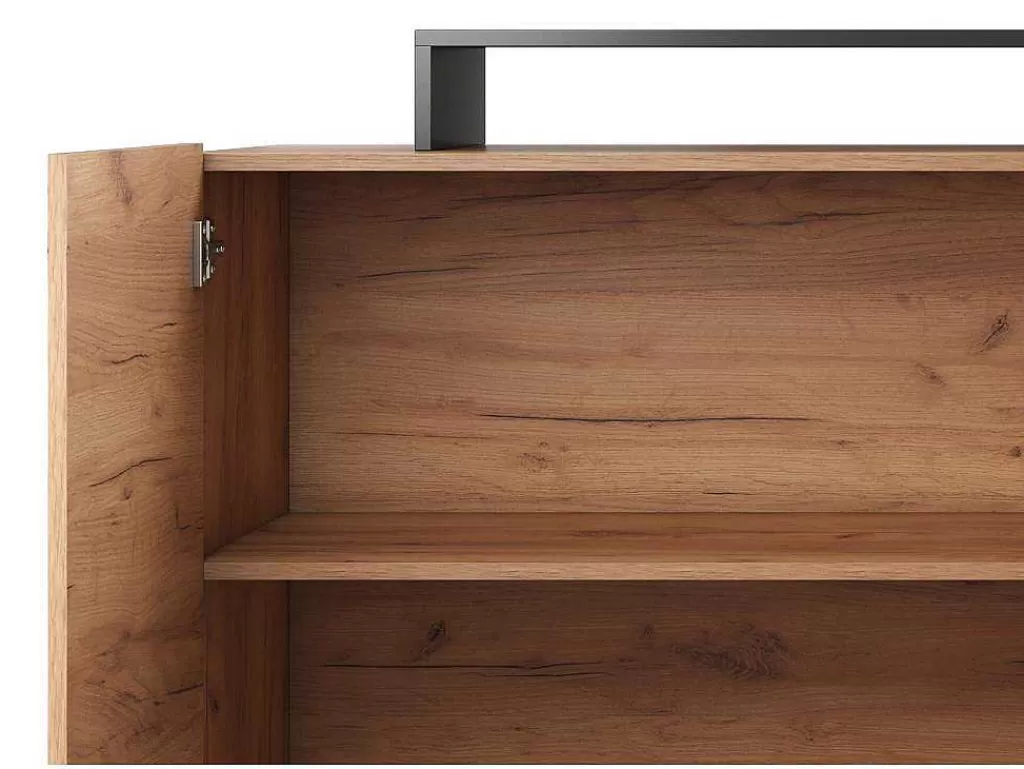 Promoções Sala*Vente-unique Aparador 4 Portas E 4 Nichos Com Leds, Natural Claro E Antracite - Idesia
