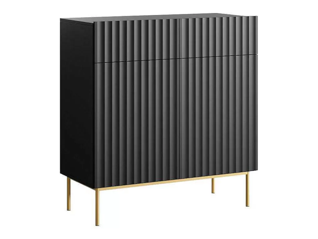Aparador*Vente-unique Aparador Alto Com 2 Portas E 2 Gavetas Em Mdf E Aco, Preto E Dourado - Evilana