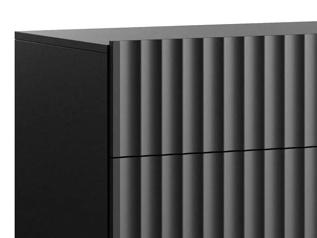 Aparador*Vente-unique Aparador Alto Com 2 Portas E 2 Gavetas Em Mdf E Aco, Preto E Dourado - Evilana