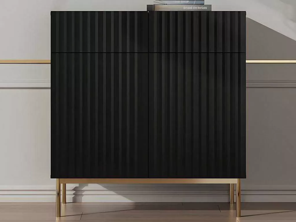Aparador*Vente-unique Aparador Alto Com 2 Portas E 2 Gavetas Em Mdf E Aco, Preto E Dourado - Evilana