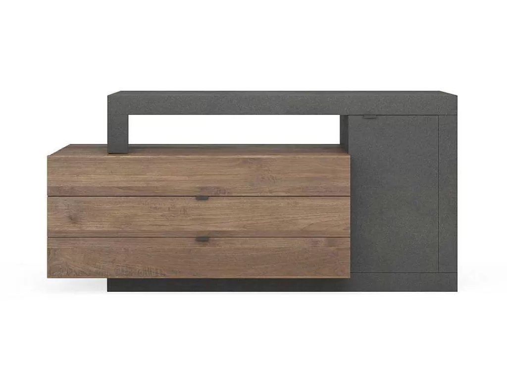 Promoções Sala*Vente-unique Aparador Com 1 Porta, 3 Gavetas E 1 Nicho, Natural E Antracite - Ruselo