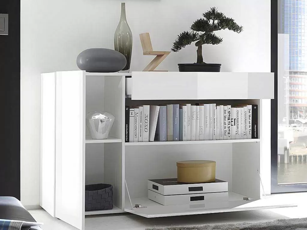 Aparador*Vente-unique Aparador Com 2 Portas E 1 Gaveta Em Branco Lacado - Altair