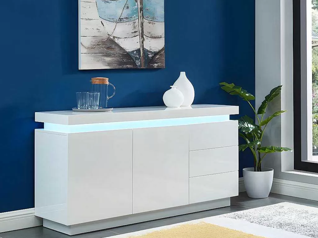 Aparador*Vente-unique Aparador Com 2 Portas E 3 Gavetas - Leds - Mdf Lacado A Branco - Emerson Ii