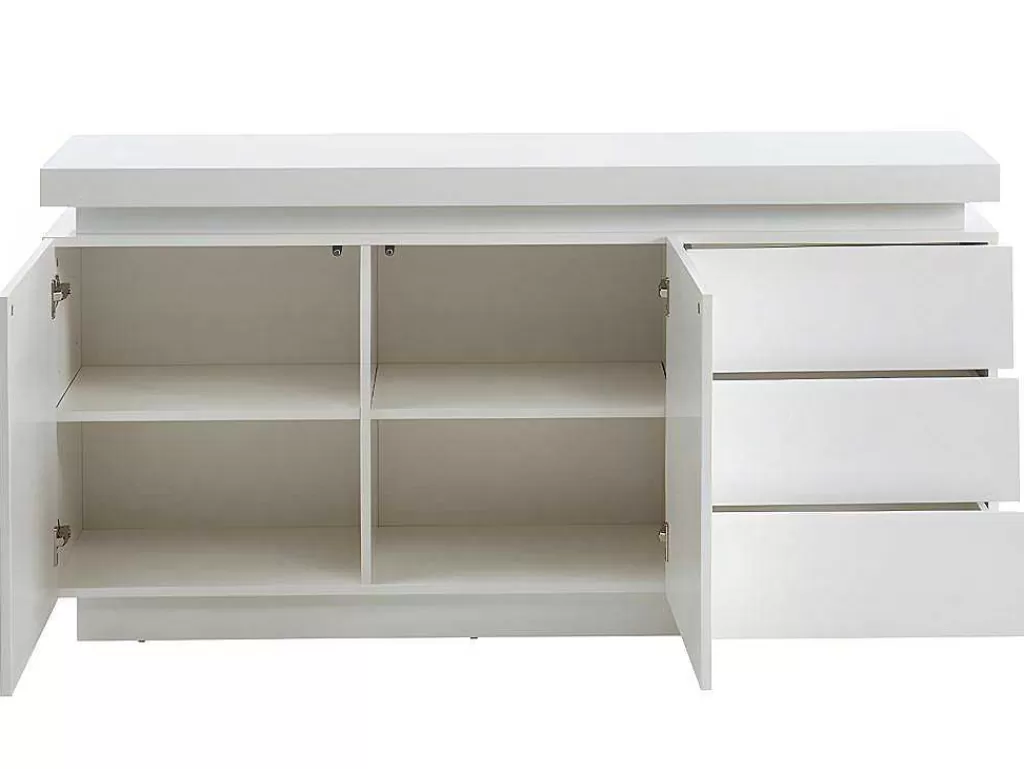 Aparador*Vente-unique Aparador Com 2 Portas E 3 Gavetas - Leds - Mdf Lacado A Branco - Emerson Ii