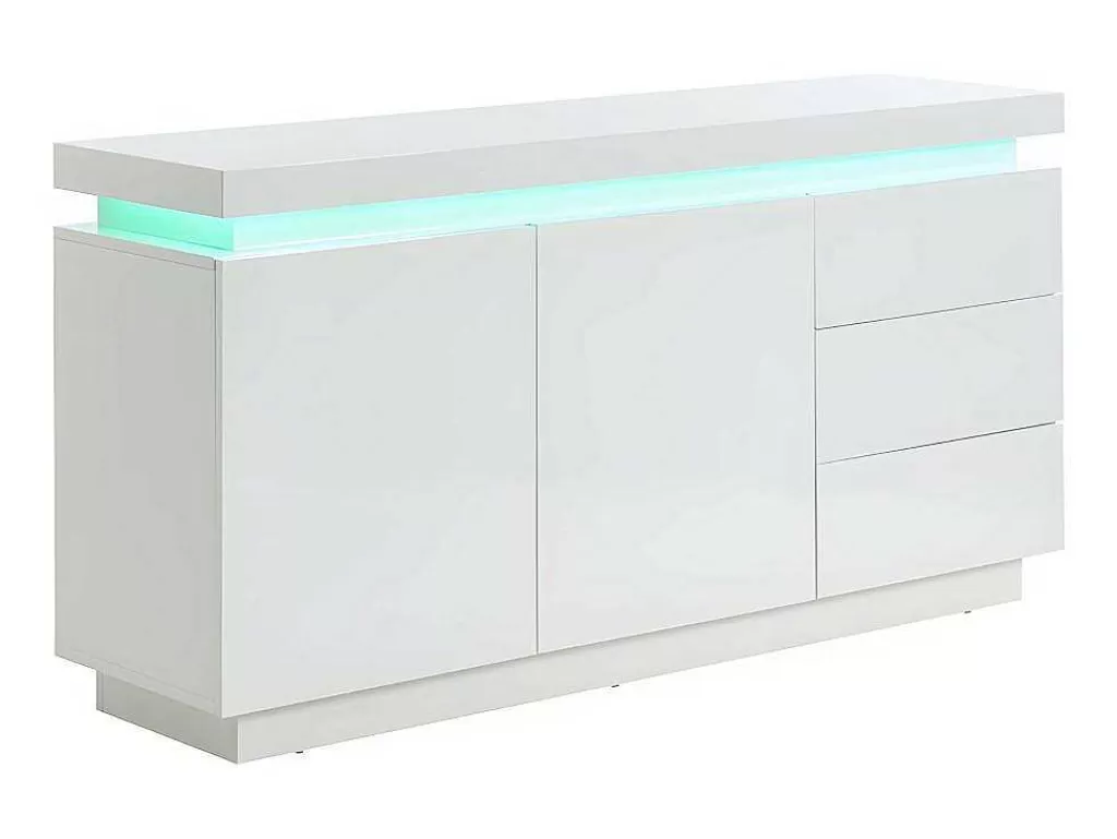 Aparador*Vente-unique Aparador Com 2 Portas E 3 Gavetas - Leds - Mdf Lacado A Branco - Emerson Ii