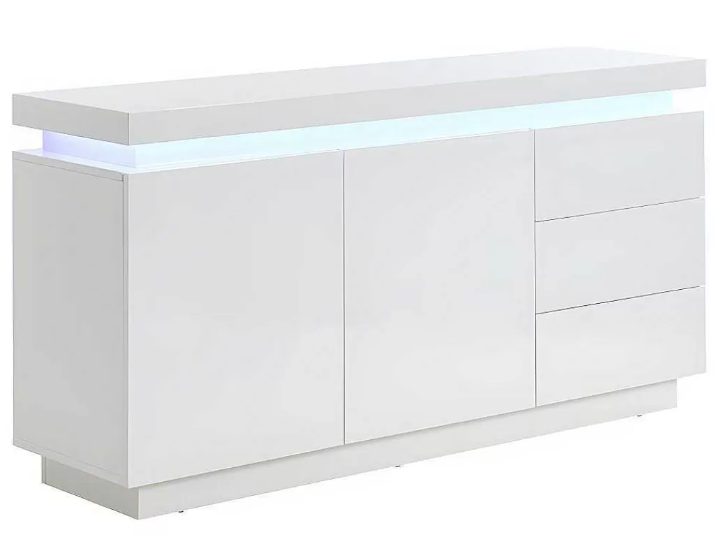 Aparador*Vente-unique Aparador Com 2 Portas E 3 Gavetas - Leds - Mdf Lacado A Branco - Emerson Ii