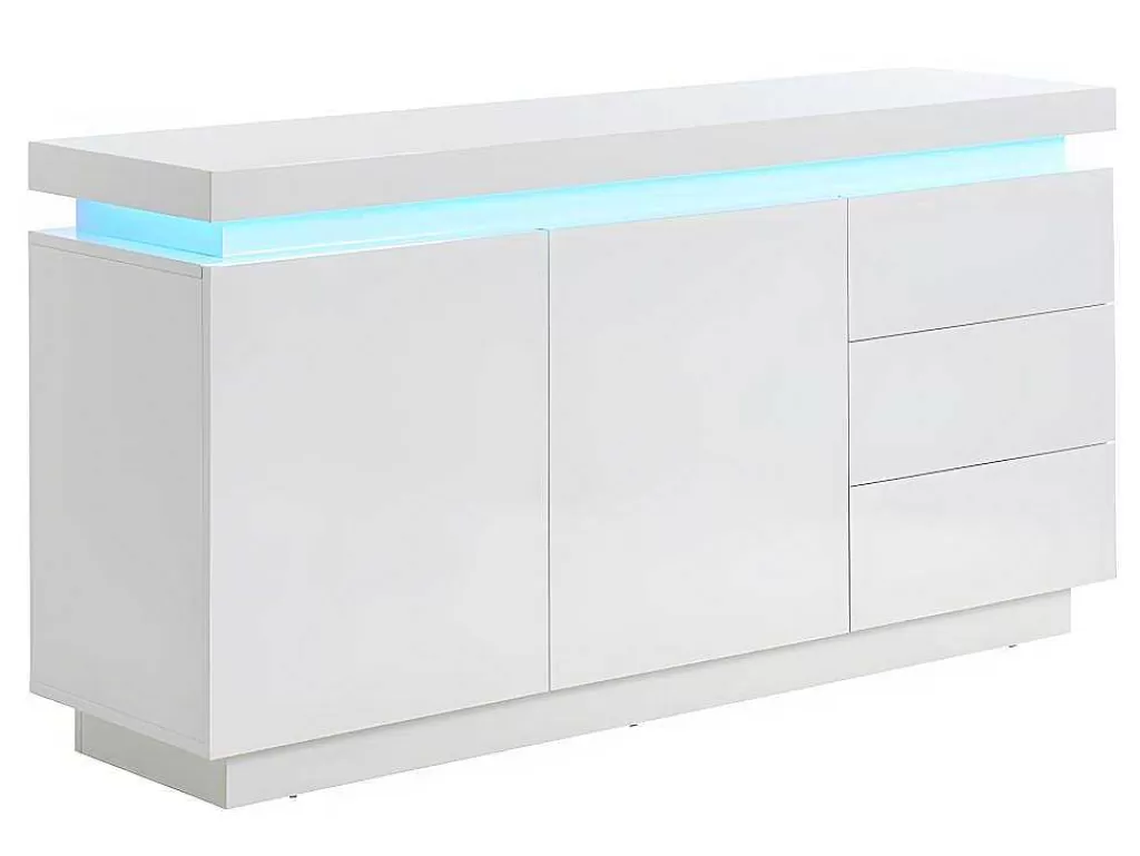 Aparador*Vente-unique Aparador Com 2 Portas E 3 Gavetas - Leds - Mdf Lacado A Branco - Emerson Ii