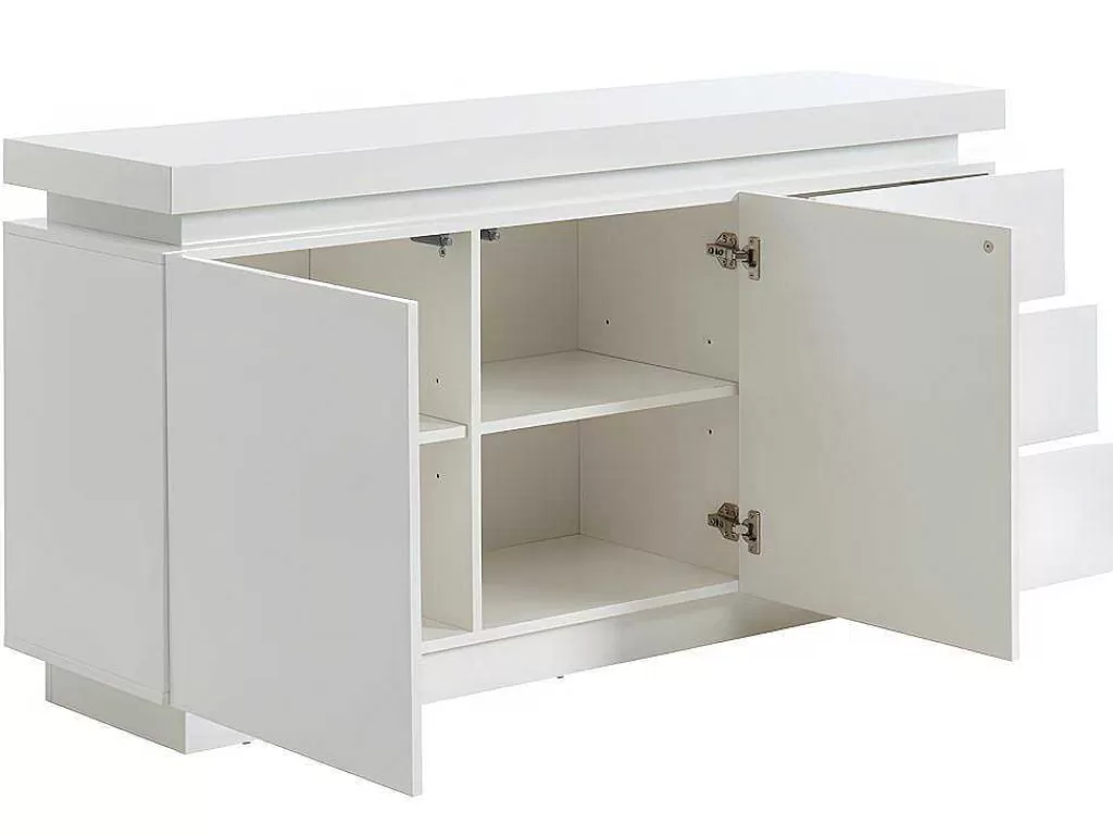 Aparador*Vente-unique Aparador Com 2 Portas E 3 Gavetas - Leds - Mdf Lacado A Branco - Emerson Ii