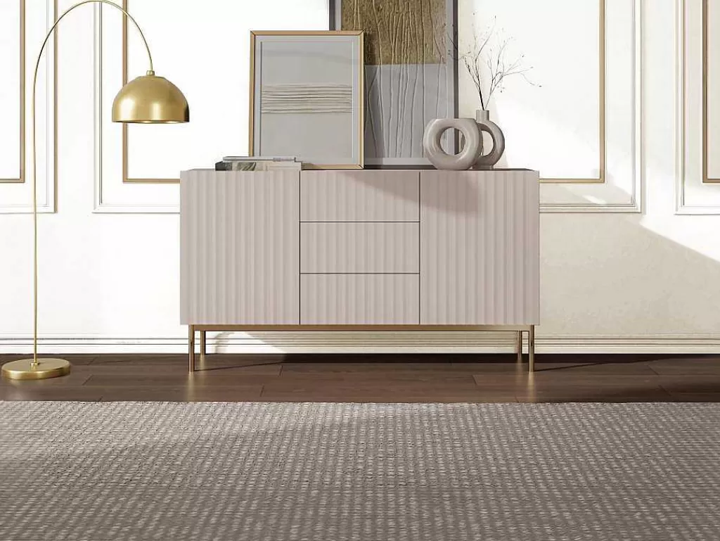 Aparador*Vente-unique Aparador Com 2 Portas E 3 Gavetas Em Mdf E Aco, Bege E Dourado - Evilana