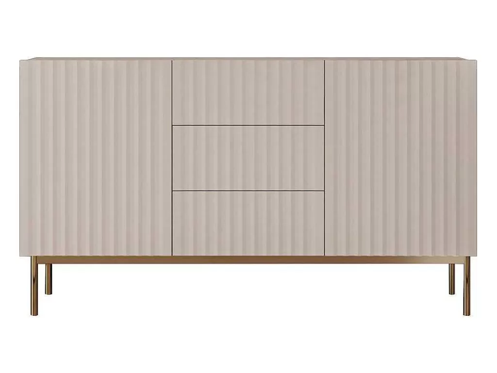 Aparador*Vente-unique Aparador Com 2 Portas E 3 Gavetas Em Mdf E Aco, Bege E Dourado - Evilana