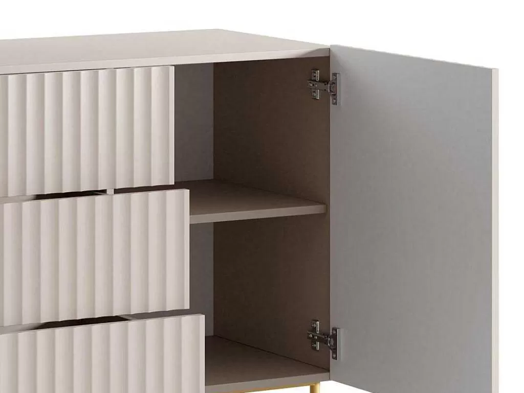 Aparador*Vente-unique Aparador Com 2 Portas E 3 Gavetas Em Mdf E Aco, Bege E Dourado - Evilana