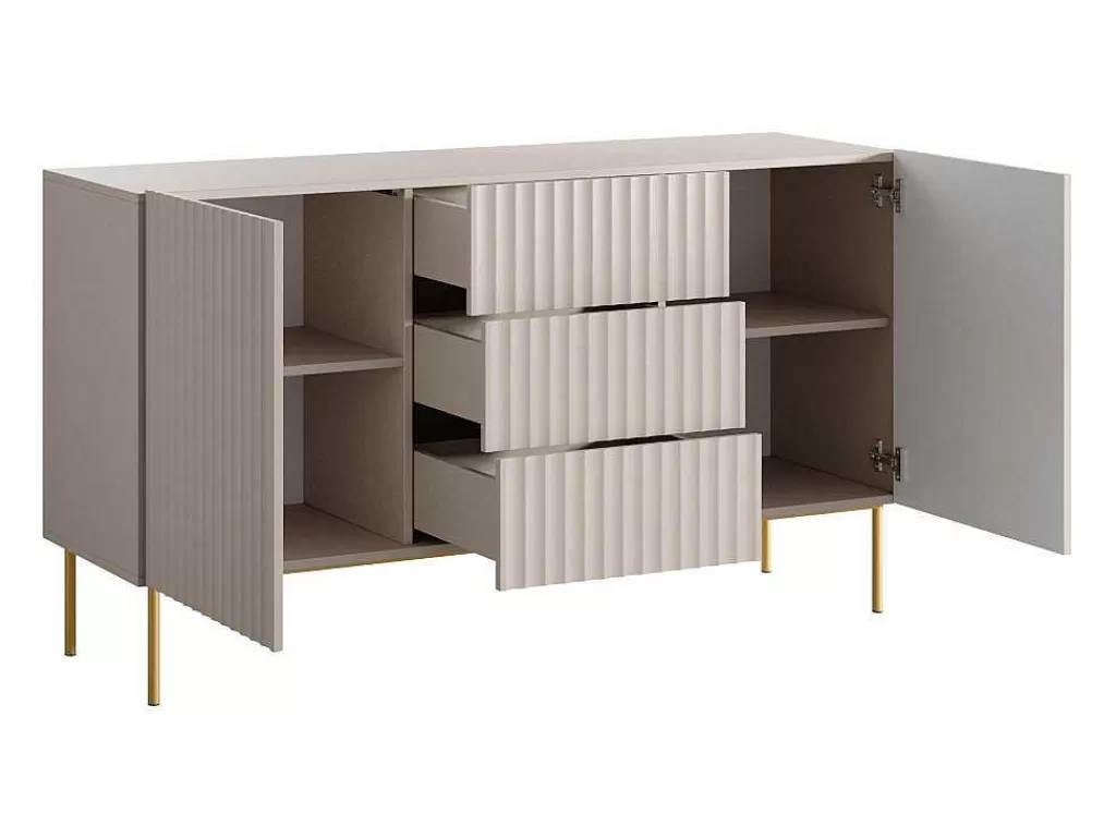 Aparador*Vente-unique Aparador Com 2 Portas E 3 Gavetas Em Mdf E Aco, Bege E Dourado - Evilana