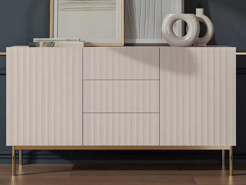 Aparador*Vente-unique Aparador Com 2 Portas E 3 Gavetas Em Mdf E Aco, Bege E Dourado - Evilana