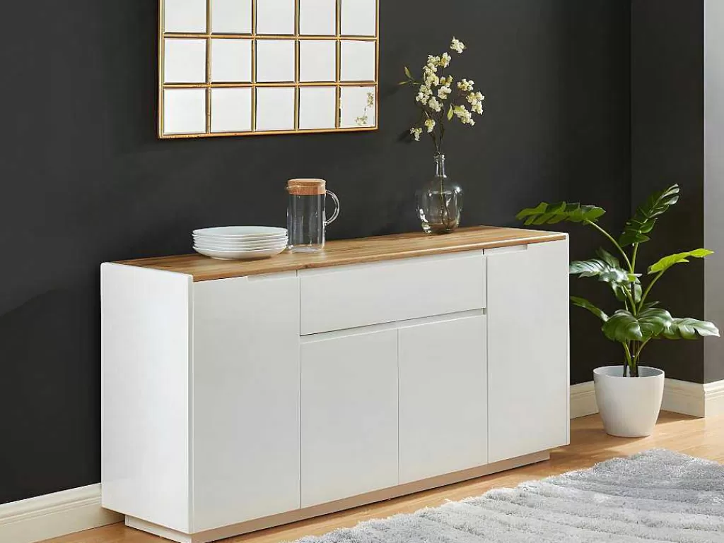 Aparador*Vente-unique Aparador Com 4 Portas E 1 Gaveta Disponivel Em Branco E Carvalho - Mdf Lacado A Branco - Amani
