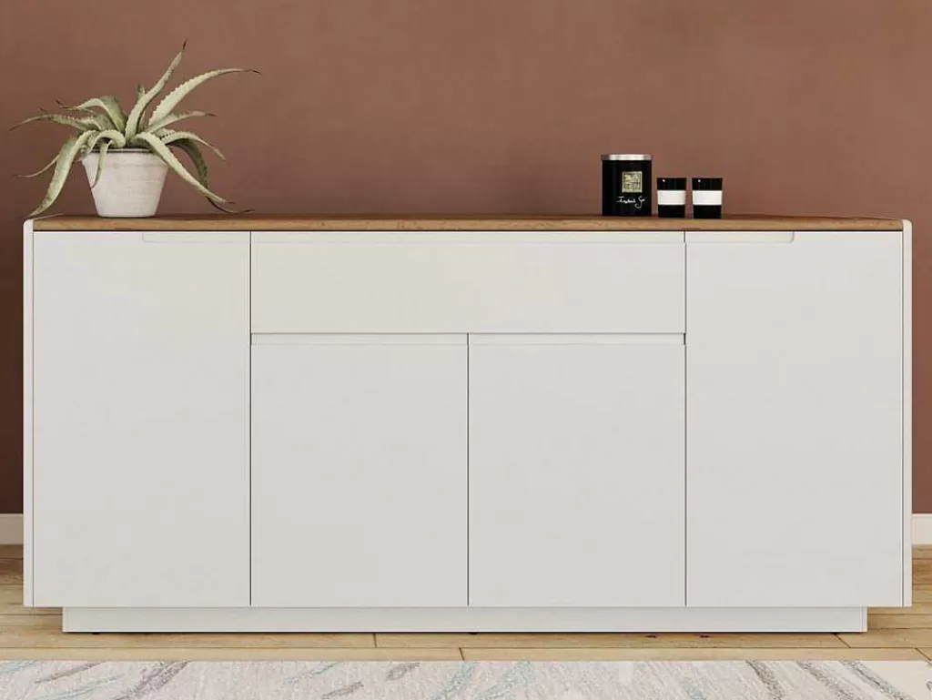 Aparador*Vente-unique Aparador Com 4 Portas E 1 Gaveta Disponivel Em Branco E Carvalho - Mdf Lacado A Branco - Amani