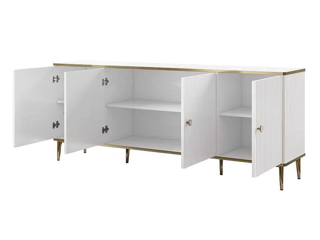 Aparador*PASCAL MORABITO Aparador Com 4 Portas Em Mdf E Aco Branco E Dourado - Sinead De