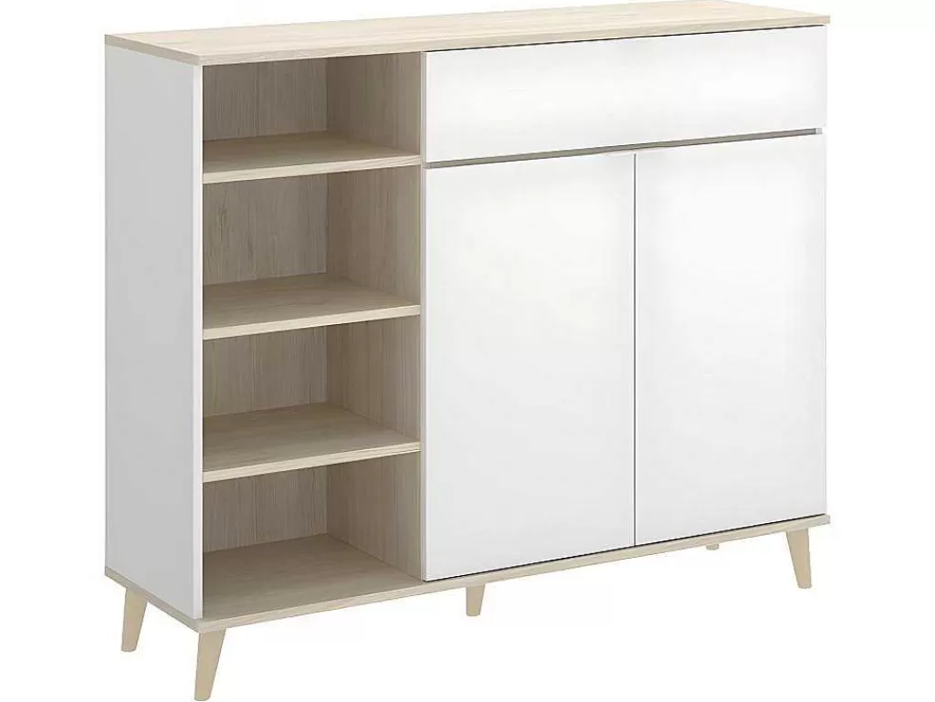 Móvel De Cozinha*Vente-unique Aparador De Cozinha Com 2 Portas, 1 Gaveta E 4 Nichos Cor Branco E Carvalho - Wajdi