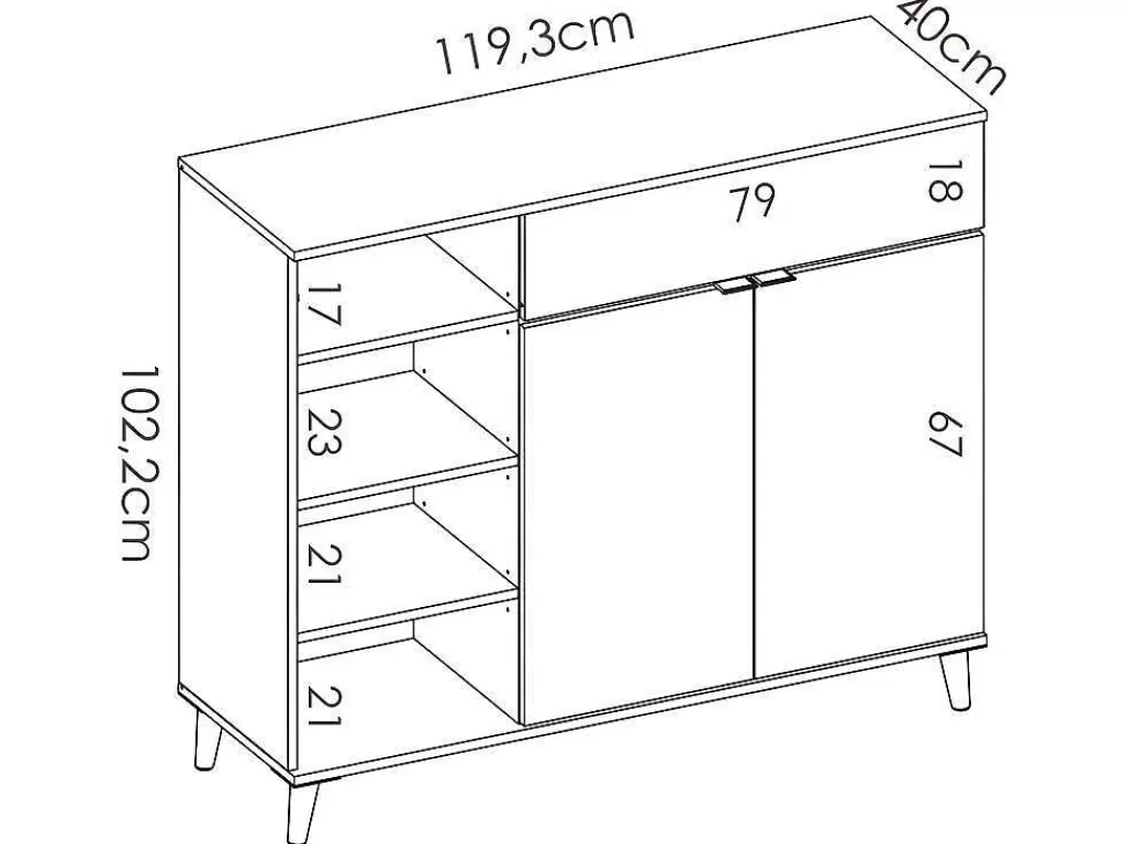 Móvel De Cozinha*Vente-unique Aparador De Cozinha Com 2 Portas, 1 Gaveta E 4 Nichos Cor Branco E Carvalho - Wajdi
