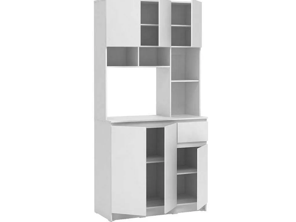 Móvel De Cozinha*Vente-unique Aparador De Cozinha Com 6 Portas, 1 Gaveta E 5 Nichos, Branco - Nizali