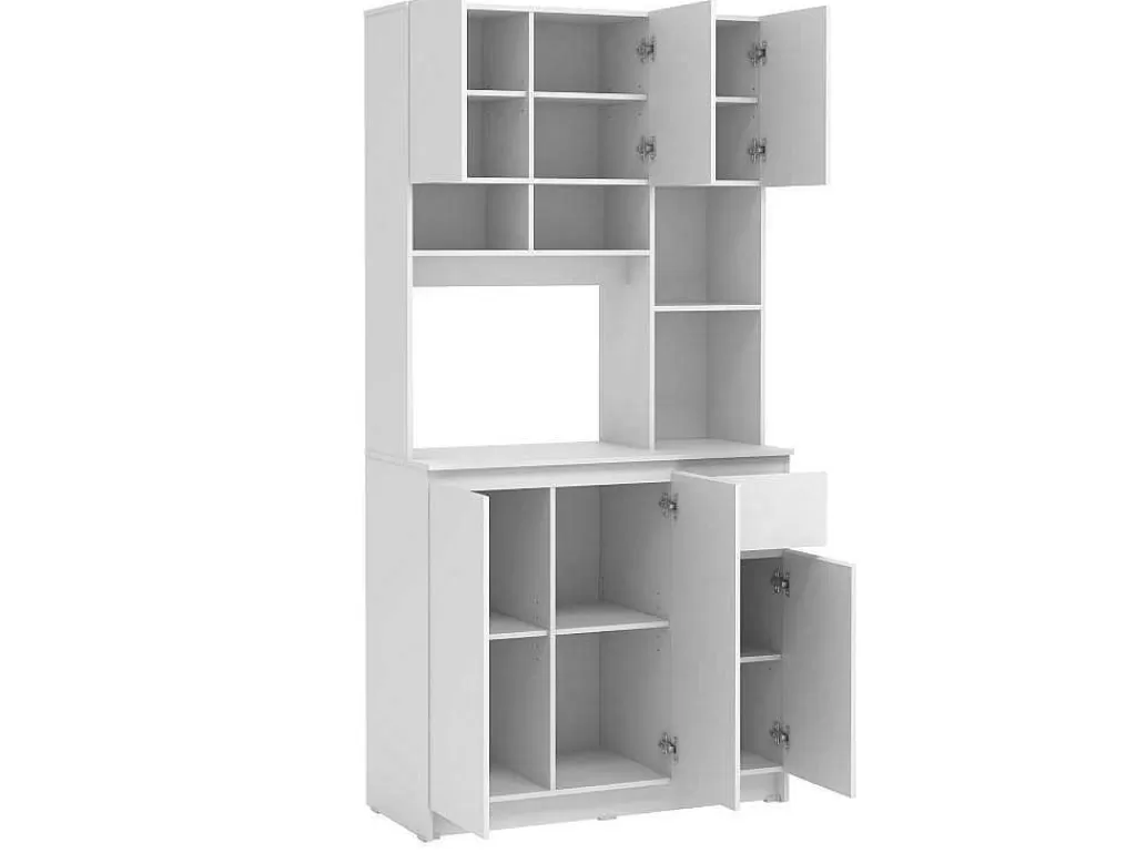 Móvel De Cozinha*Vente-unique Aparador De Cozinha Com 6 Portas, 1 Gaveta E 5 Nichos, Branco - Nizali