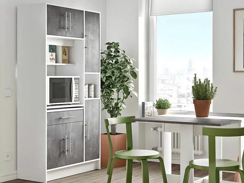 Móvel De Cozinha*Vente-unique Aparador De Cozinha Mady - 5 Portas & 1 Gaveta - Cores: Branco E Betao