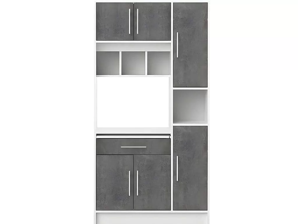Móvel De Cozinha*Vente-unique Aparador De Cozinha Mady - 5 Portas & 1 Gaveta - Cores: Branco E Betao