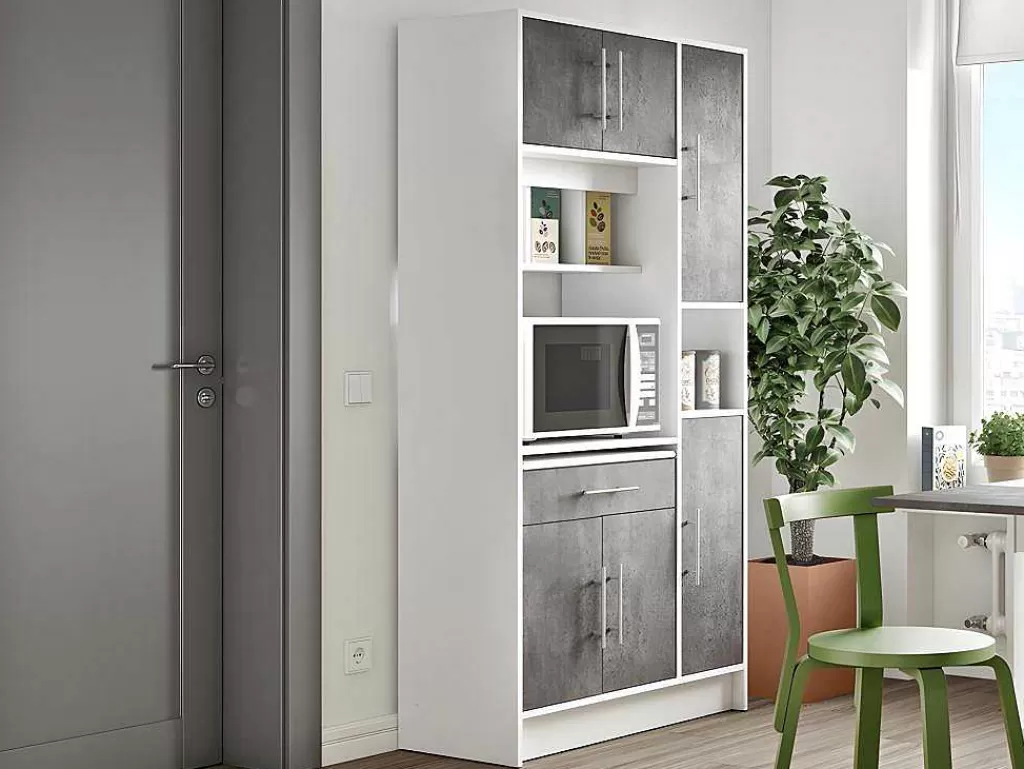Móvel De Cozinha*Vente-unique Aparador De Cozinha Mady - 5 Portas & 1 Gaveta - Cores: Branco E Betao