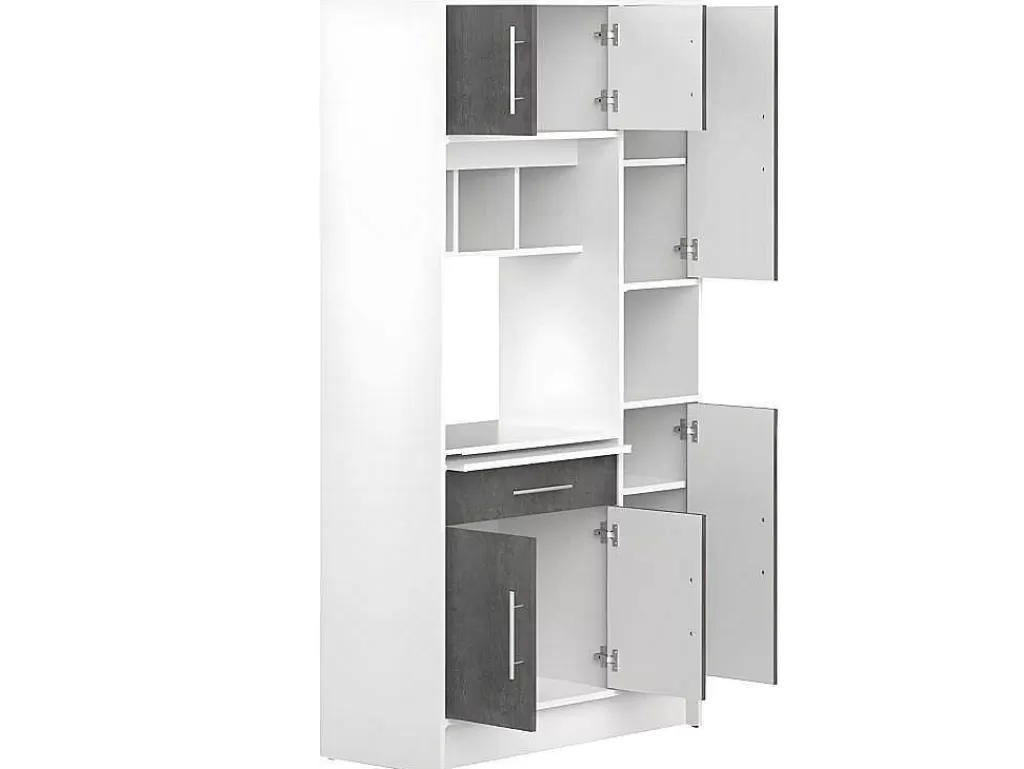Móvel De Cozinha*Vente-unique Aparador De Cozinha Mady - 5 Portas & 1 Gaveta - Cores: Branco E Betao